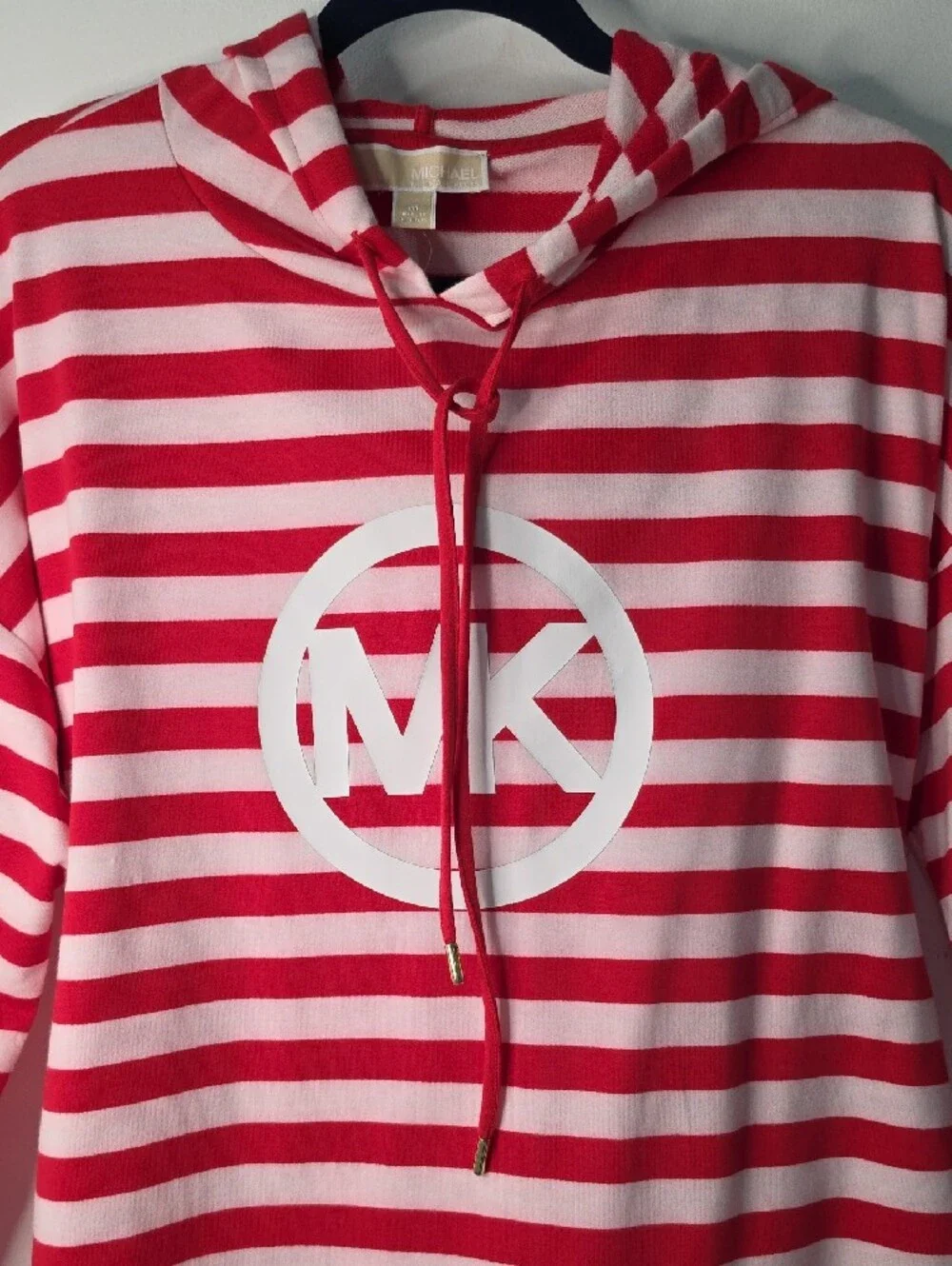 Michael Kors Red and Pink, Striped Hooded Sweatshirt with MK Logo